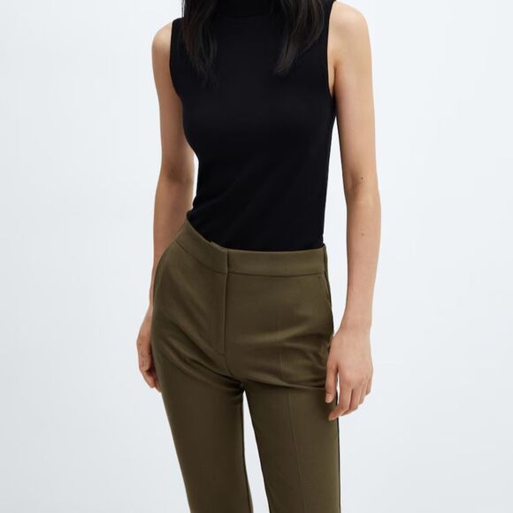 Mango Mid rise skinny olive green trouser dress pants - Picture 2 of 11